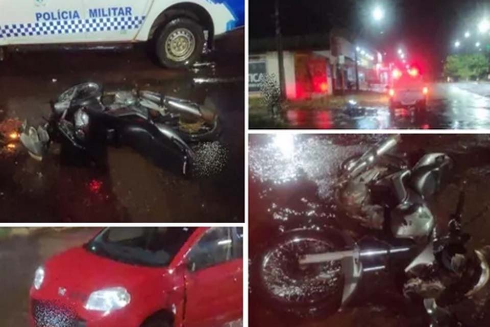 Motociclista é socorrido após colisão com carro em Pimenta Bueno