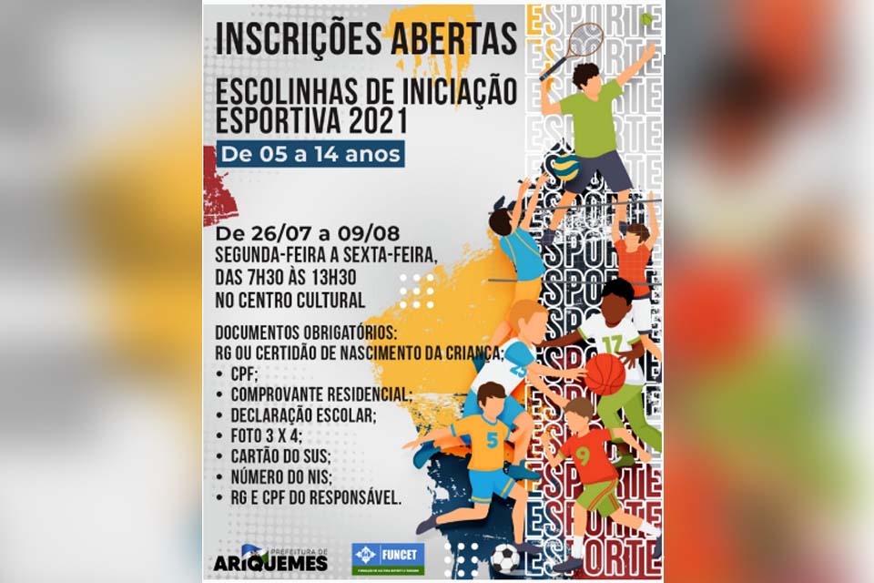 Inscrições para escolinhas de iniciação esportiva seguem até dia 9 de agosto