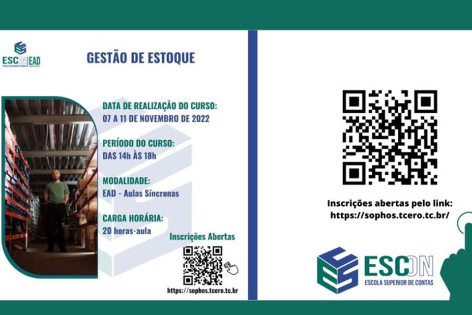 ESCon abre vagas para a ação educacional online Gestão de Estoque, voltada aos jurisdicionados do TCE-RO