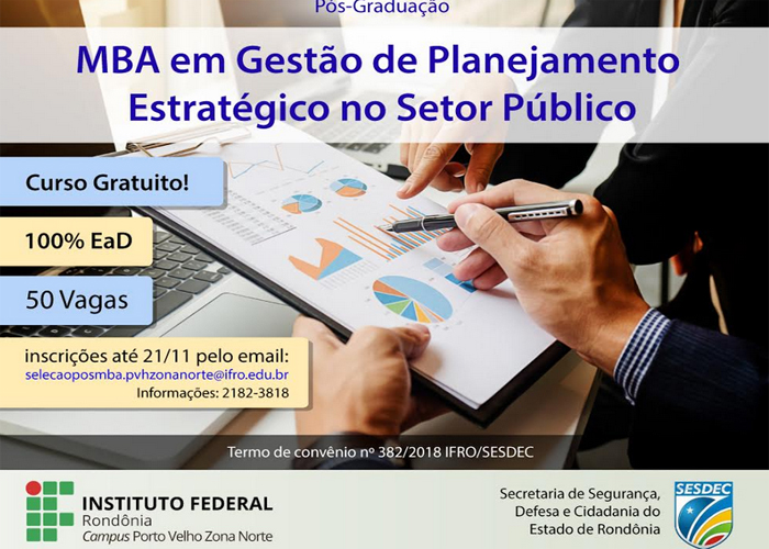 IFRO abre inscrições para pós-graduação MBA em Gestão de Planejamento Estratégico no Setor Público