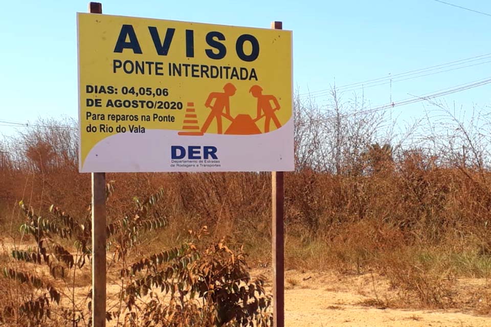 Ponte da Vala será interditada por três dias para reforma na na RO-005, em Porto Velho