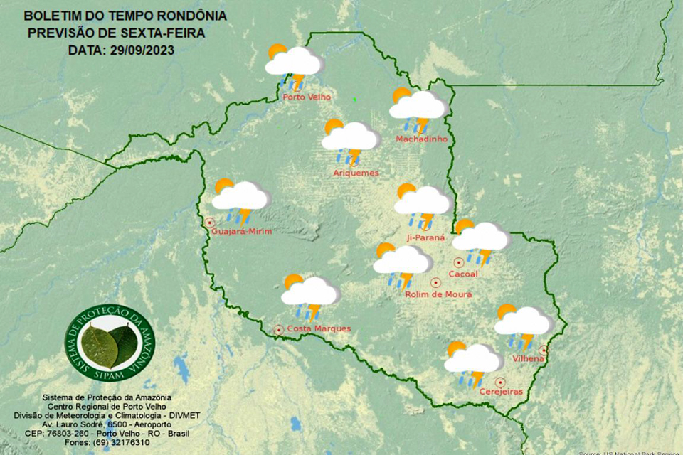 Rondônia: Previsão de sol entre nuvens e possibilidade de chuva forte com ventanias