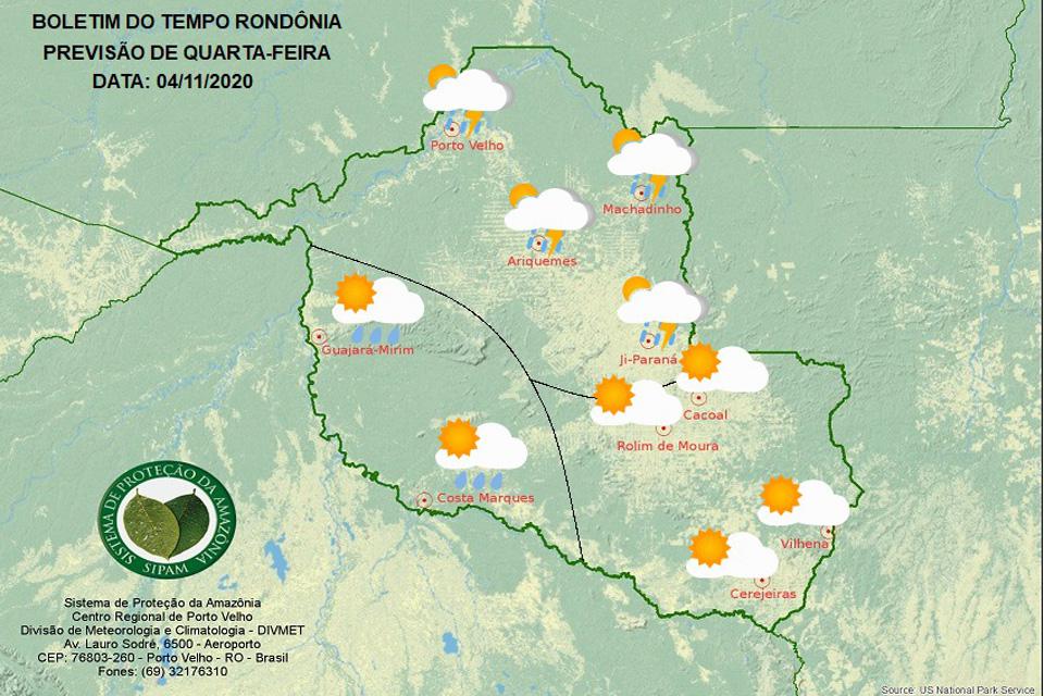 Confira a previsão do tempo para esta quarta-feira em Rondônia