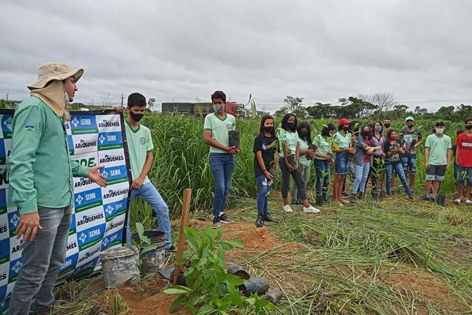 Mudas de castanheira são plantadas em reserva municipal; plantio faz parte do projeto “Ariquemes Mais Verde”