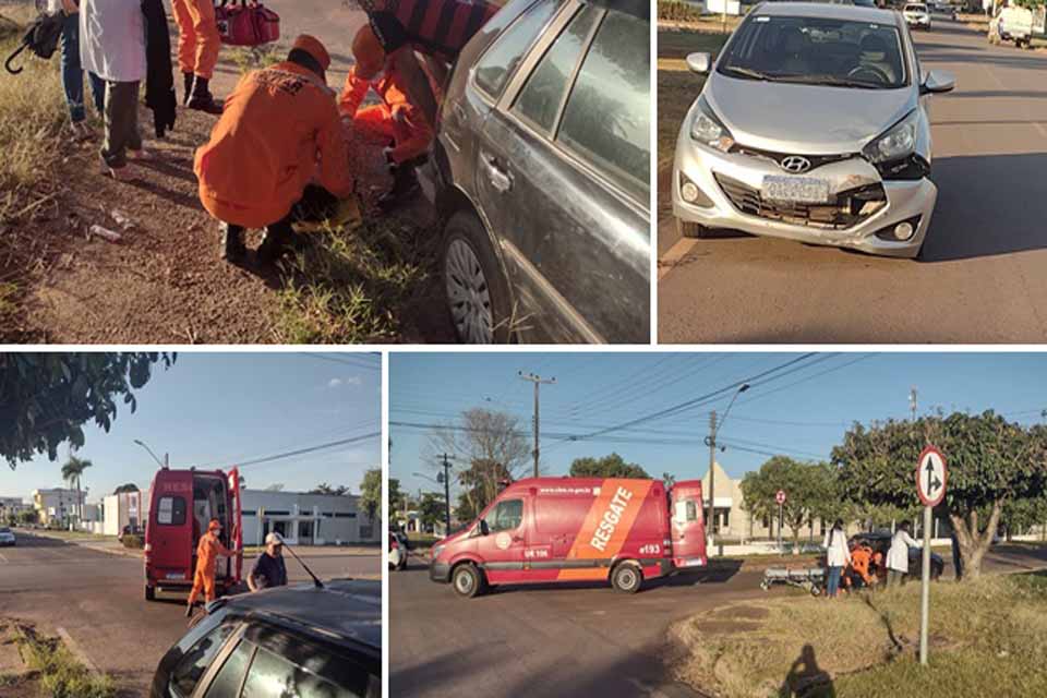 Motociclista é socorrida após colisão com carro em Pimenta Bueno