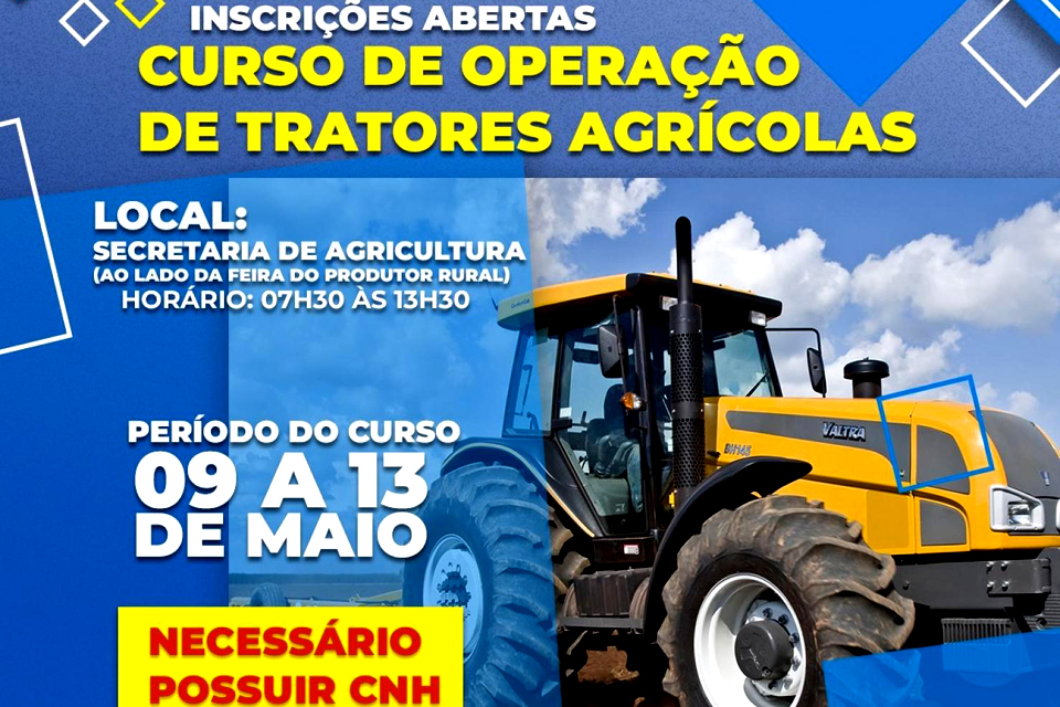 Secretaria de Agricultura abre inscrições para o curso de operação de tratores agrícolas