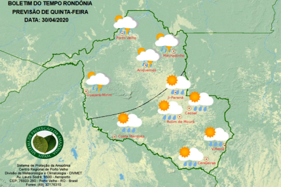 Confira a previsão do tempo para esta quinta-feira em Rondônia