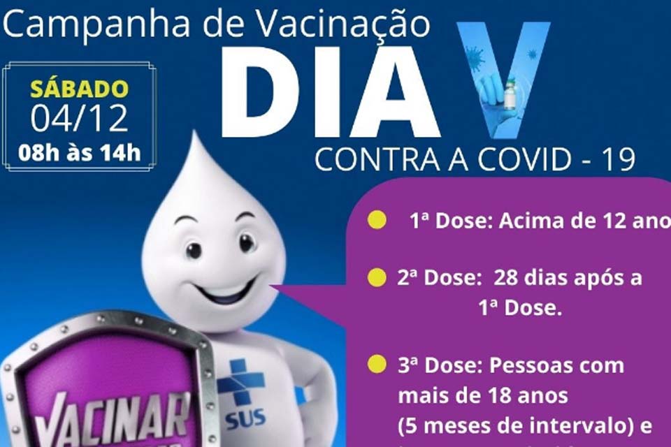 Dia V contra a Covid-19: campanha de Vacinação acontecerá neste sábado (4)