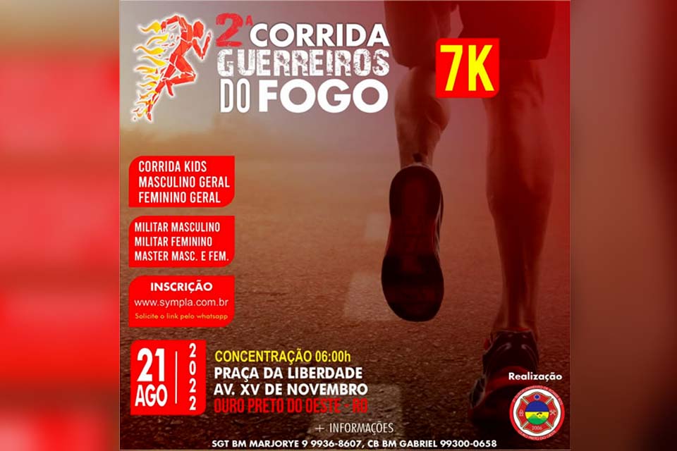 2ª Corrida Guerreiros do Fogo acontece dia 21 de agosto, em Ouro Preto do Oeste