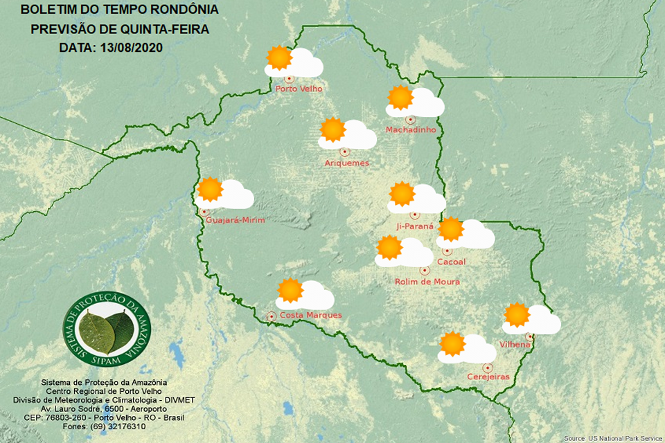 Confira a previsão do tempo para esta quinta-feira em Rondônia