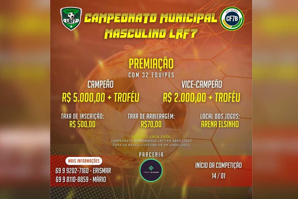 Campeonato Municipal de Futebol 7 inicia no próximo dia 14 de janeiro 