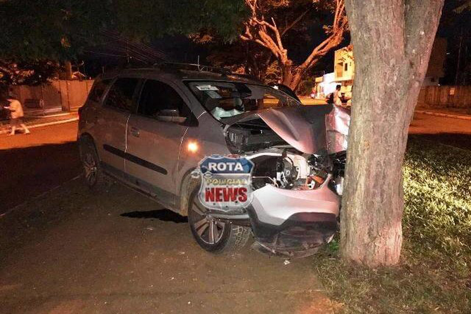 Médico sobe em canteiro central, atinge árvore e fica ferido ao desviar de carro