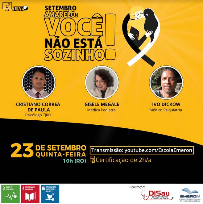 Setembro Amarelo: Transtornos mentais em adolescentes e no mundo pós pandemia será tema de live no próximo dia 23