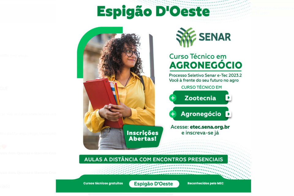 Espigão do Oeste terá cursos em Agronegócio e Zootecnia oferecidos pelo SENAR