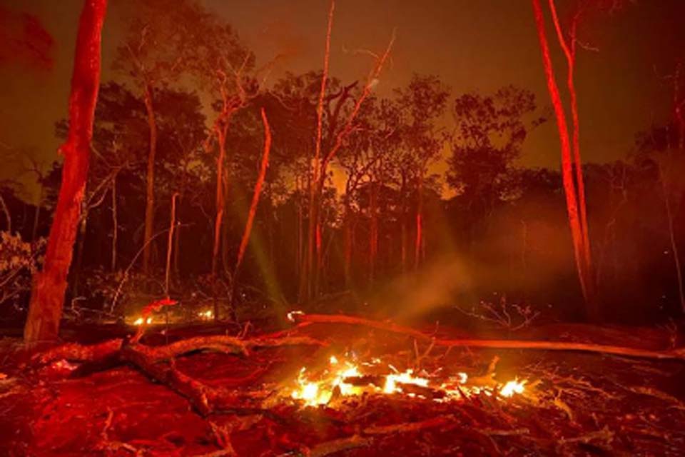 Bombeiros lutam há uma semana para impedir que incêndio atinja casas entre Vilhena e Colorado do Oeste