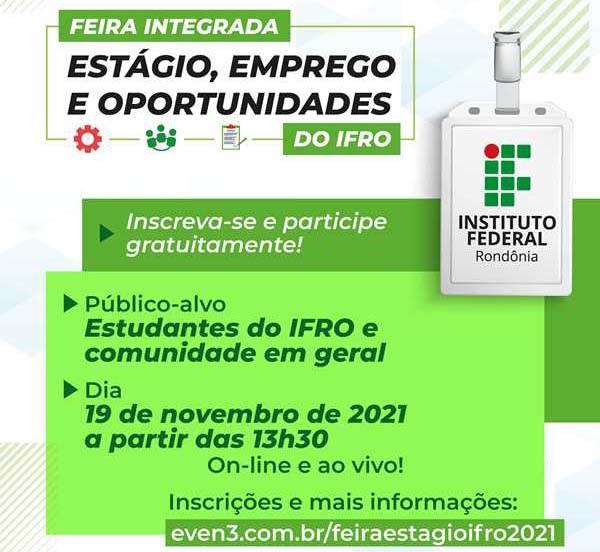 IFRO prepara Feira Integrada de Estágio, Emprego e Oportunidades: Inscrições até 19/11