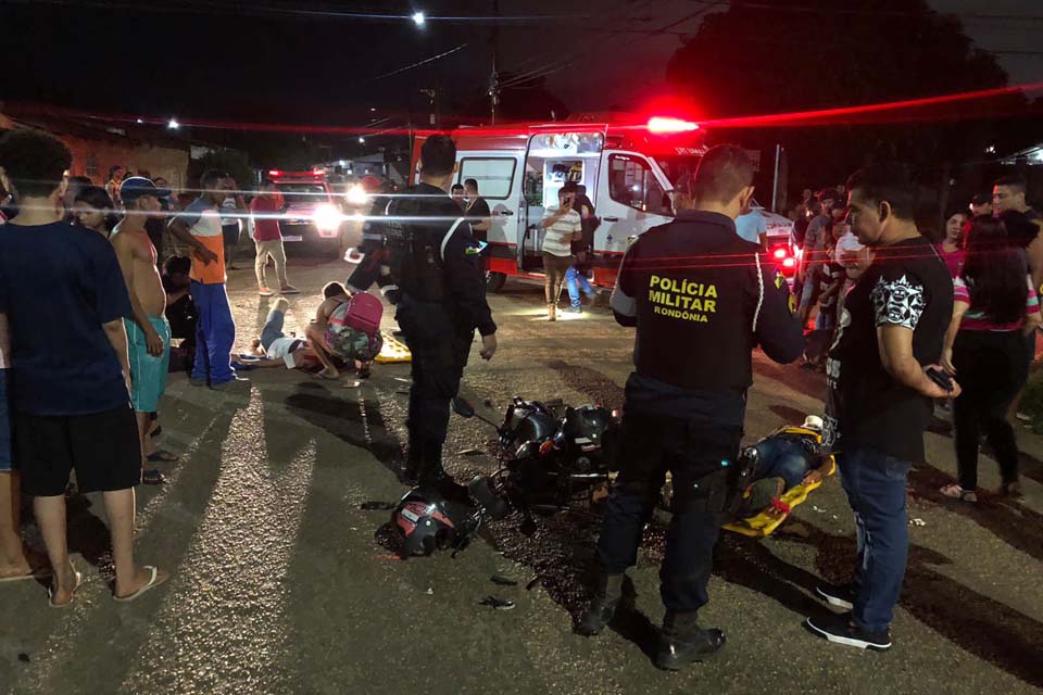 Colisão frontal entre motos deixa três vítimas feridas na zona sul 