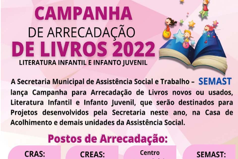 Semast lança campanha de arrecadação de livros, literatura infantil e infanto juvenil