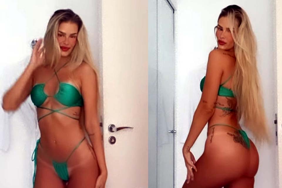 Yasmin Brunet mostra marquinha de bronzeado com biquíni cavado