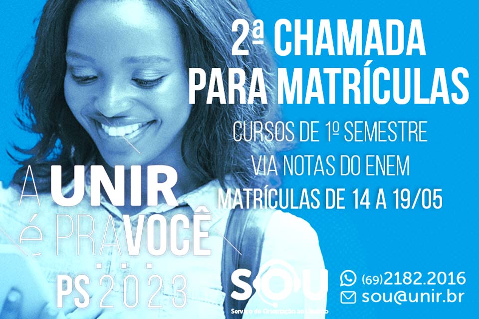 PS UNIR 2023 – 2ª chamada para matrículas em cursos do primeiro semestre 