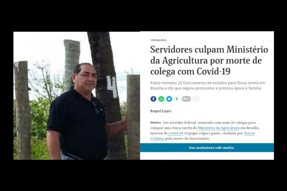 Sindsef solicita informações do Ministério da Agricultura sobre morte do servidor Alcides Flores por Covid 19