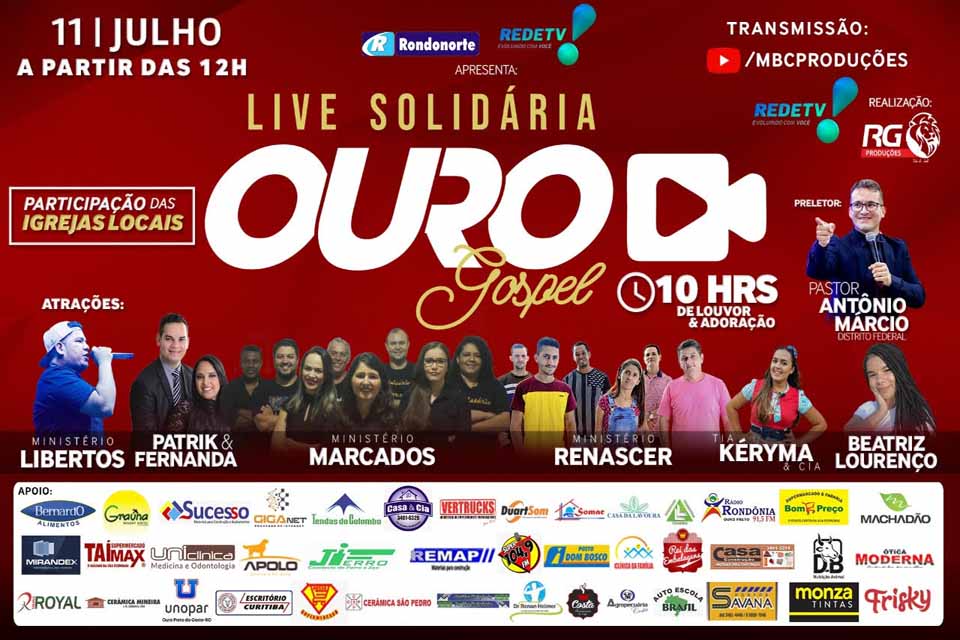 Live Solidária Ouro Gospel será transmitida para todo Estado através da Rede TV