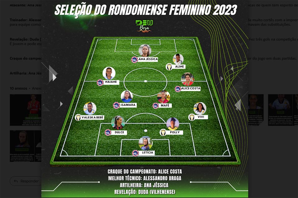 Deu Bera elege seleção do Campeonato Rondoniense Feminino de futebol