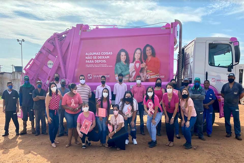 Caminhões da Marquise Ambiental chamam atenção para o Outubro Rosa