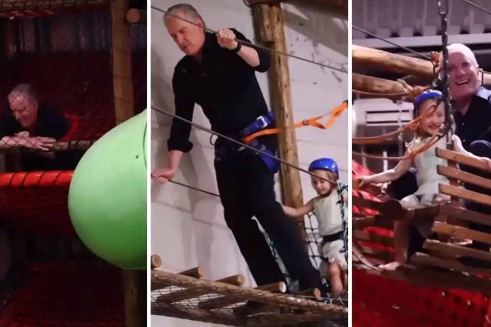 Roberto Justus se diverte em brinquedo infantil durante festa do neto e viraliza