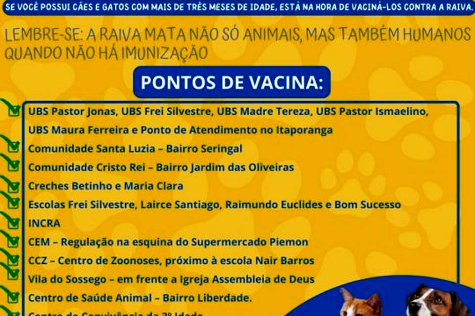 Campanha de Vacinação Antirrábica acontece neste sábado