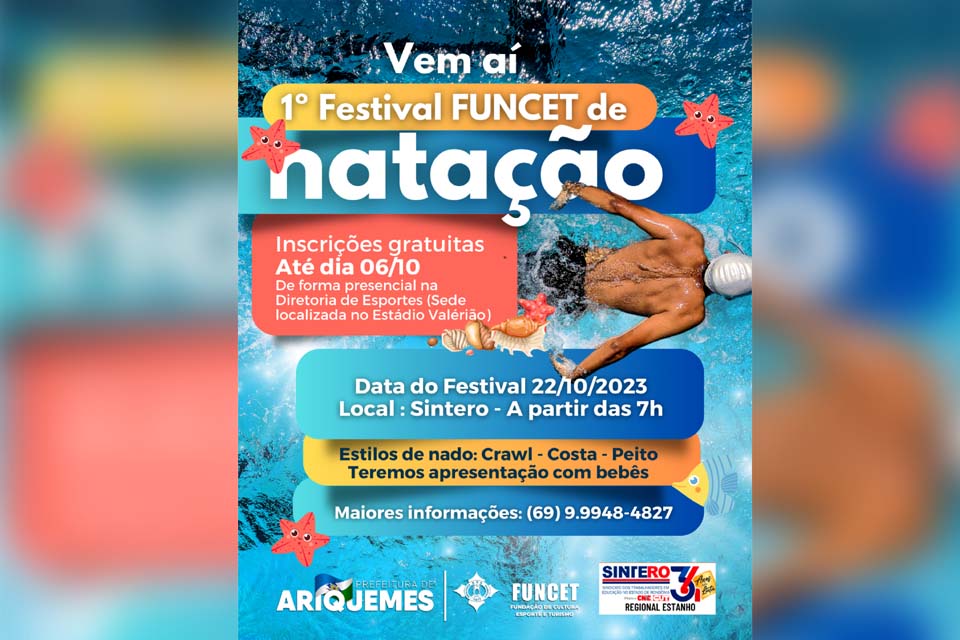 Prefeitura abre Inscrições para o 1º Festival FUNCET de natação 