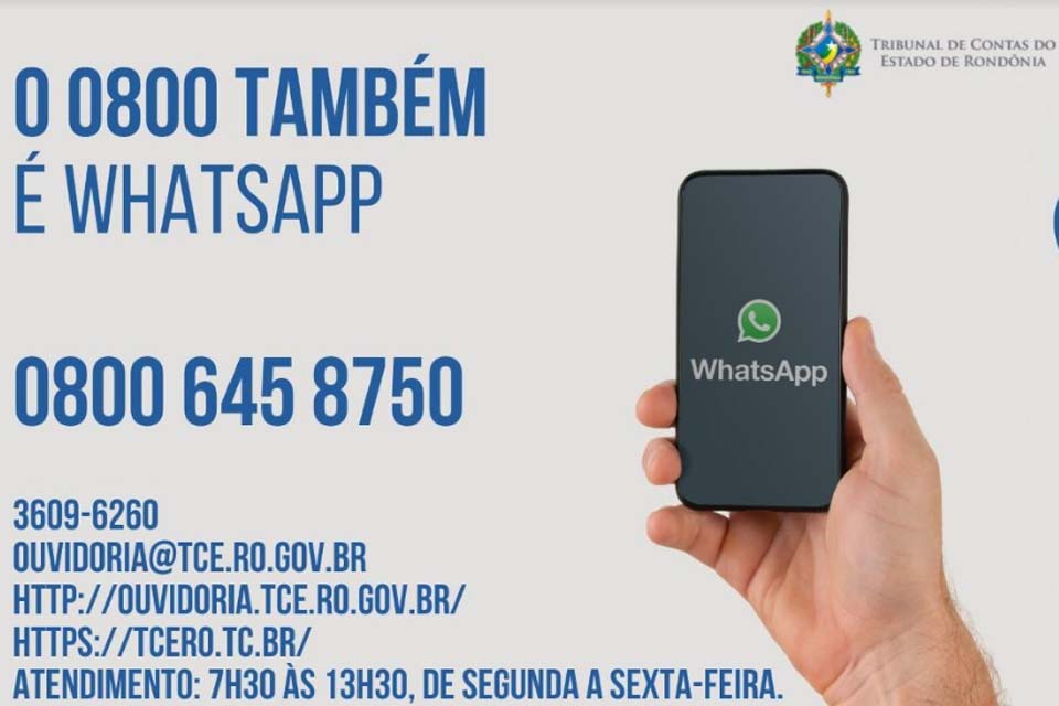 Serviço 0800 645-8750 da Ouvidoria/TCE-RO funciona via WhatsApp