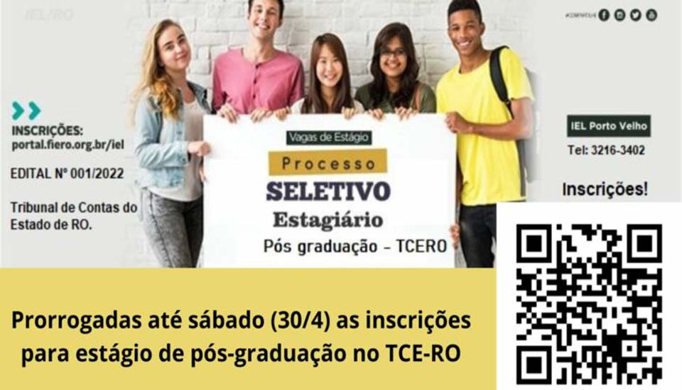 Prorrogadas até sábado (30/4) as inscrições para estágio de pós-graduação no TCE-RO