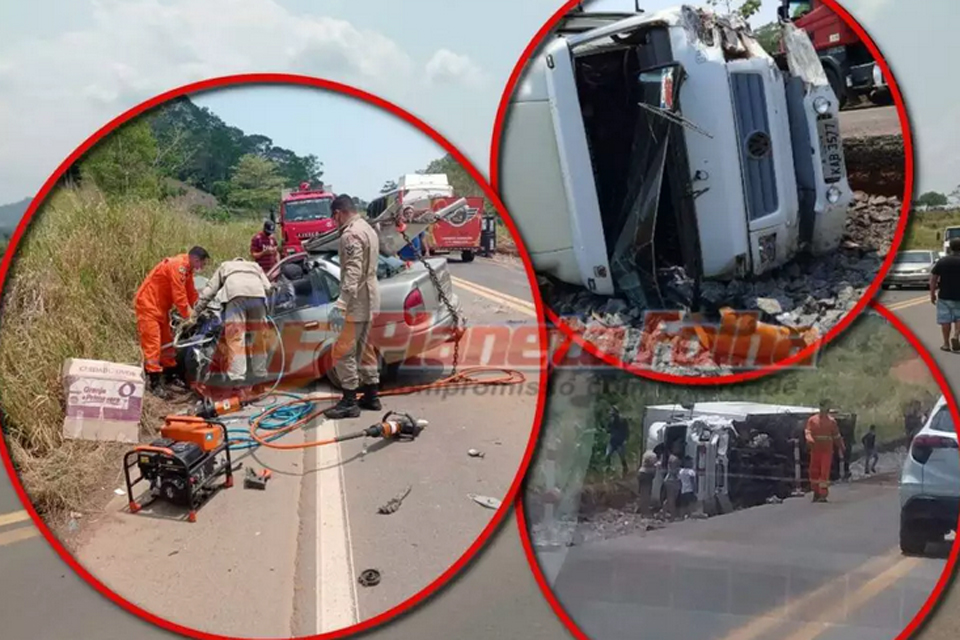 Motorista morre após colisão frontal entre carros e caminhão na BR 364