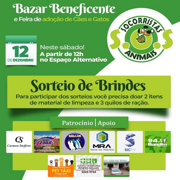 Márcia Socorristas Animais convida toda população para o Bazar beneficente e feira de adoção