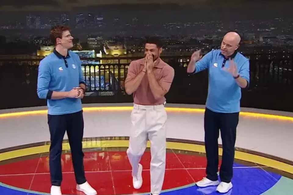 Alex Escobar constrange Cauã Reymond com trocadilho durante volta olímpica: “Lindo Reymond”