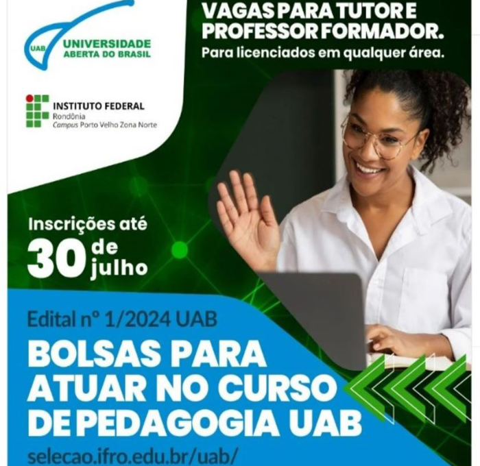 Continuam abertas inscrições no Campus Porto Velho Zona Norte para bolsistas atuarem no curso de Pedagogia UAB/IFRO