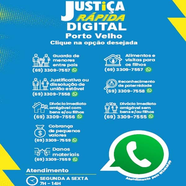 Agendamentos na Justiça Rápida Digital em Porto Velho começam no dia 3 de março