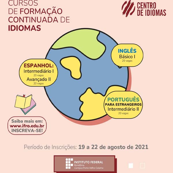 IFRO Calama abre inscrições para cursos de formação continuada em Português para estrangeiros, Espanhol e Inglês