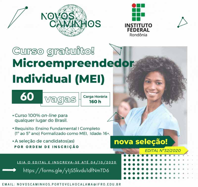 IFRO Campus Porto Velho Calama oferece 60 vagas para o Curso Microempreendedor Individual