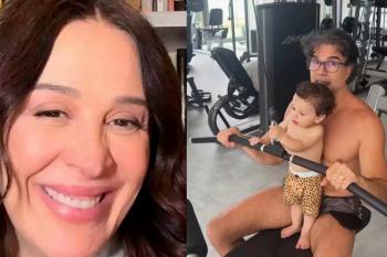 Claudia Raia compartilha momento especial na academia com seu bebê e o pai