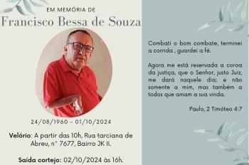 Nota de Pesar do vereador Edwilson Negreiros em memória de Francisco Bessa de Souza