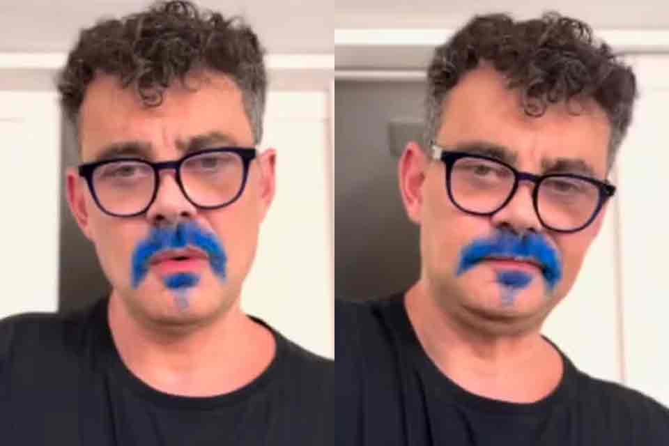 Ator surge de bigode azul, é criticado e detona internauta: “Sacolé de chorume!”