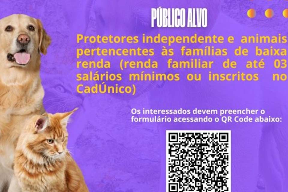 Prefeitura abre cadastro para castração de cães e gatos pertencentes às famílias de baixa renda