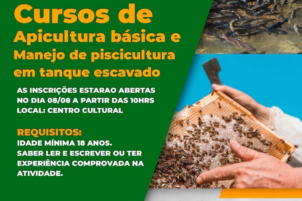  Prefeitura apoia inscrições para os cursos de Apicultura básica e Manejo de piscicultura 