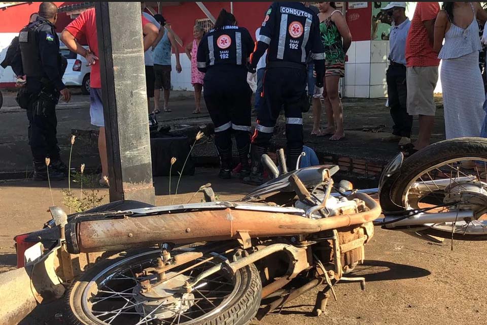 Motoboy fica ferido após bater de frente com caminhonete em Porto Velho