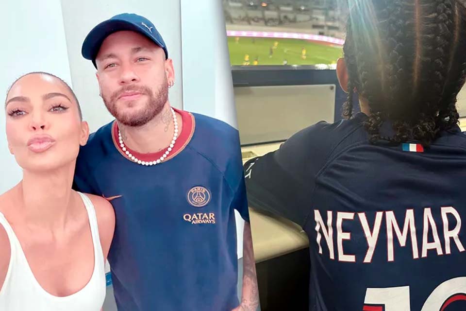 Neymar encontra Kim Kardashian e presenteia filho da socialite com camisa do PSG