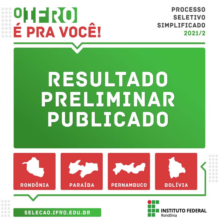 IFRO publica resultado preliminar do Processo Seletivo Simplificado PSS 2021/2