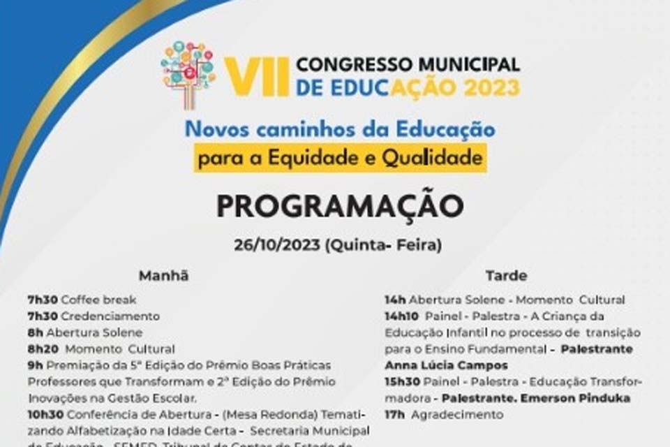 VII Congresso Municipal de Educação em Porto Velho acontece dias 26 e 27 deste mês