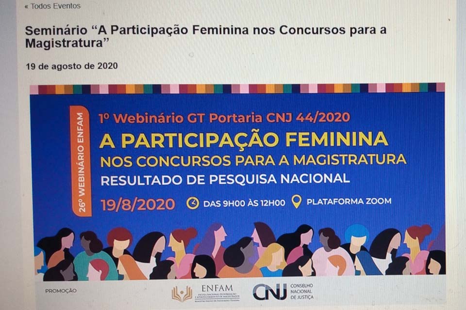 Participação feminina nos concursos para magistratura é tema de webnário do CNJ